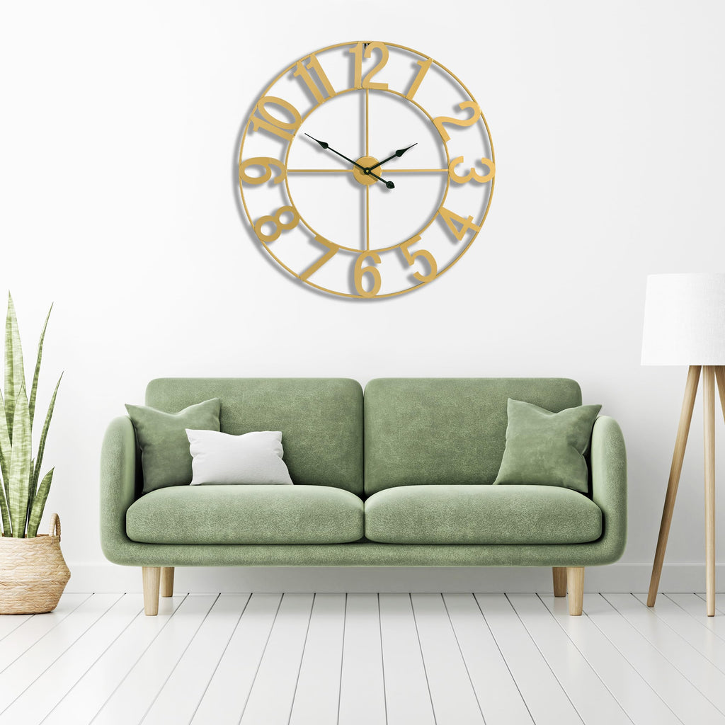 Large Wall Clock, Metal Frame, Battery Powered (32 Inch, Gold)