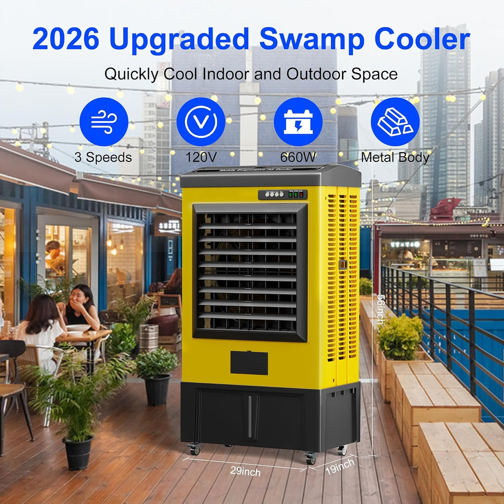 8979CFM Portable Swamp Cooler, Evaporative Air Cooler with 36 Gal Water Tank, Continuous Auto Fill, 3 Speeds