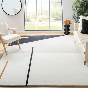 Fifth Avenue Collection 10' x 14' Ivory/Black FTV110A Handmade Mid-Century Modern Abstract New Zealand Wool Living