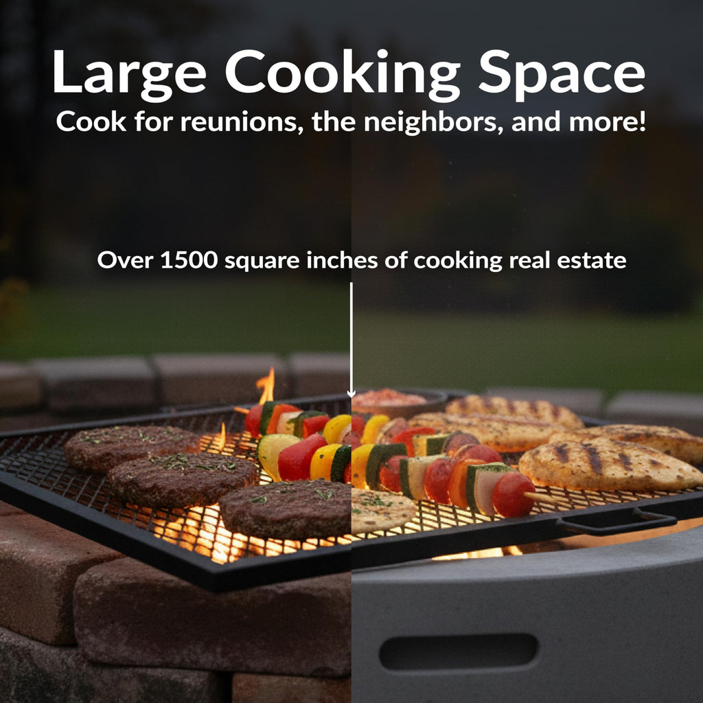 Square Fire Pit Grill Grate with Handles, Heavy Duty Steel, 40"