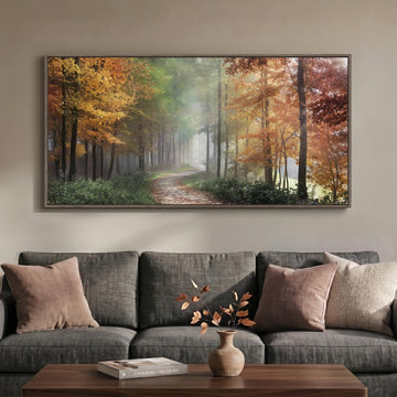Framed Misty Forest Fall Landscape Wall Art, 60x30 Inch
