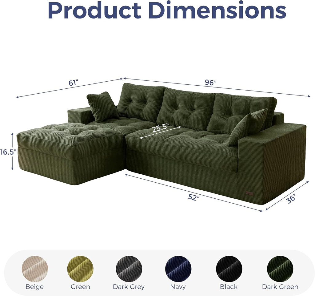 96" L Shaped Modular Sectional Sofa with Ottoman, Cloud Boneless Couch with Layered Cushion, Upholstered Sofa in a