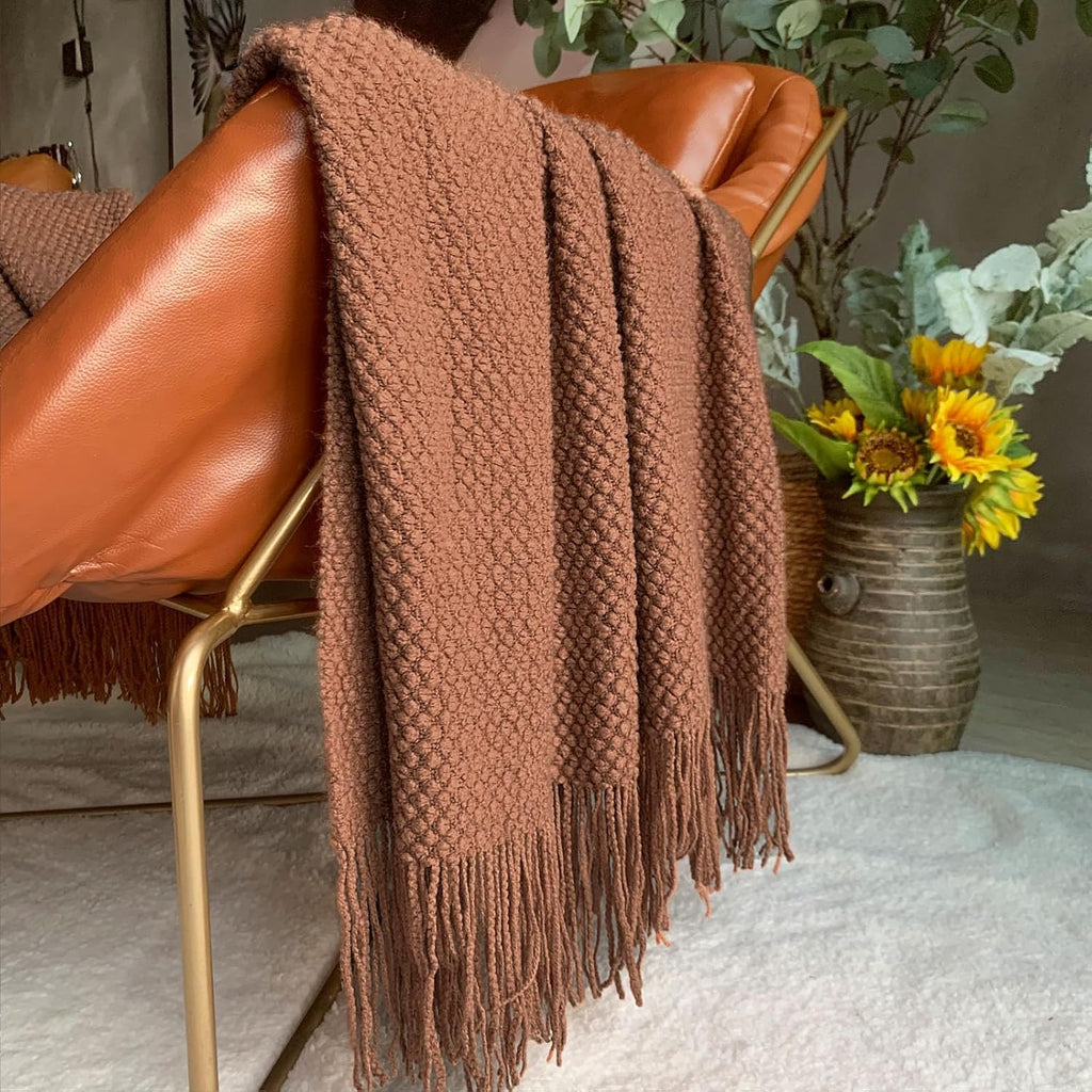Knitted Throw Blanket with Tassels Bubble Textured Lightweight Throws, 50x60)
