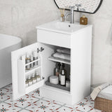 18-Inch Bathroom Vanity with Sink Combo – Freestanding Single Storage Cabinet with Adjustable Shelf and Storage Rack, Wooden Vanity with Ceramic Basin, White