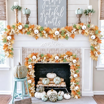 16 Pack Fall Leaf Garland, Total 94.4 FtWhite Artificial Fall Maple Leaves Autumn Vines Garland Thanksgiving Decor