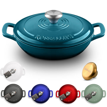 Enameled Cast Iron Braiser Pan with Lid, 2.25 Quart, Ocean Blue