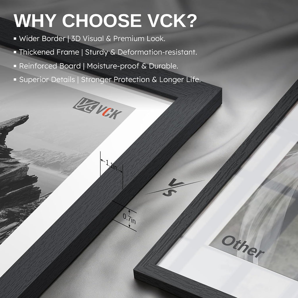 VCK 24x36 Poster Frame 3 Pack - Solid Wood Black Picture Frames 24 x 36 Inches with Wall Mounting Hanging - Set of 3