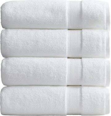 Luxury Bamboo Rayon Plush Bath Towel Set | 4-Pack | White | 35% Bamboo Rayon - 65% Zero Twist Cotton | Absorbent