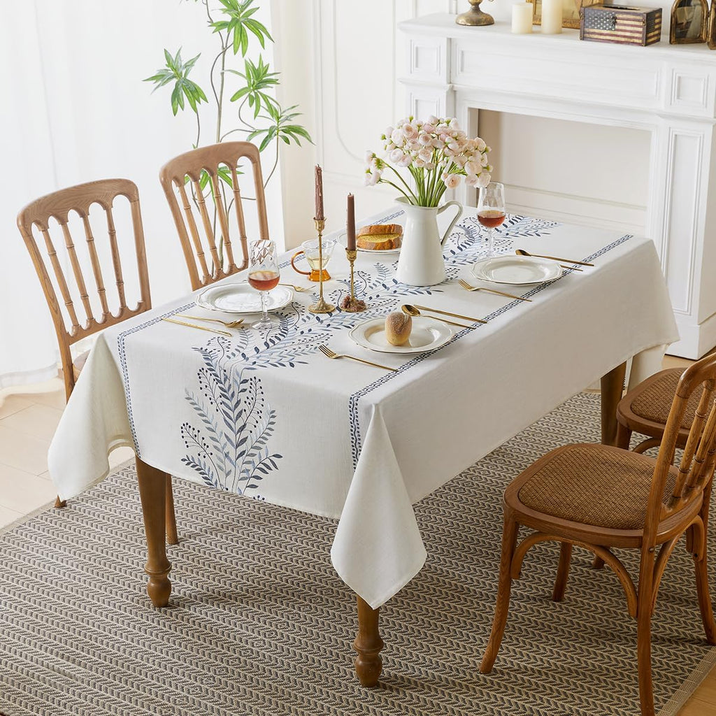 Linen Style Embroidered Tablecloth, Waterproof and Wrinkle-Resistant Table Cloth Rectangle Tables, F