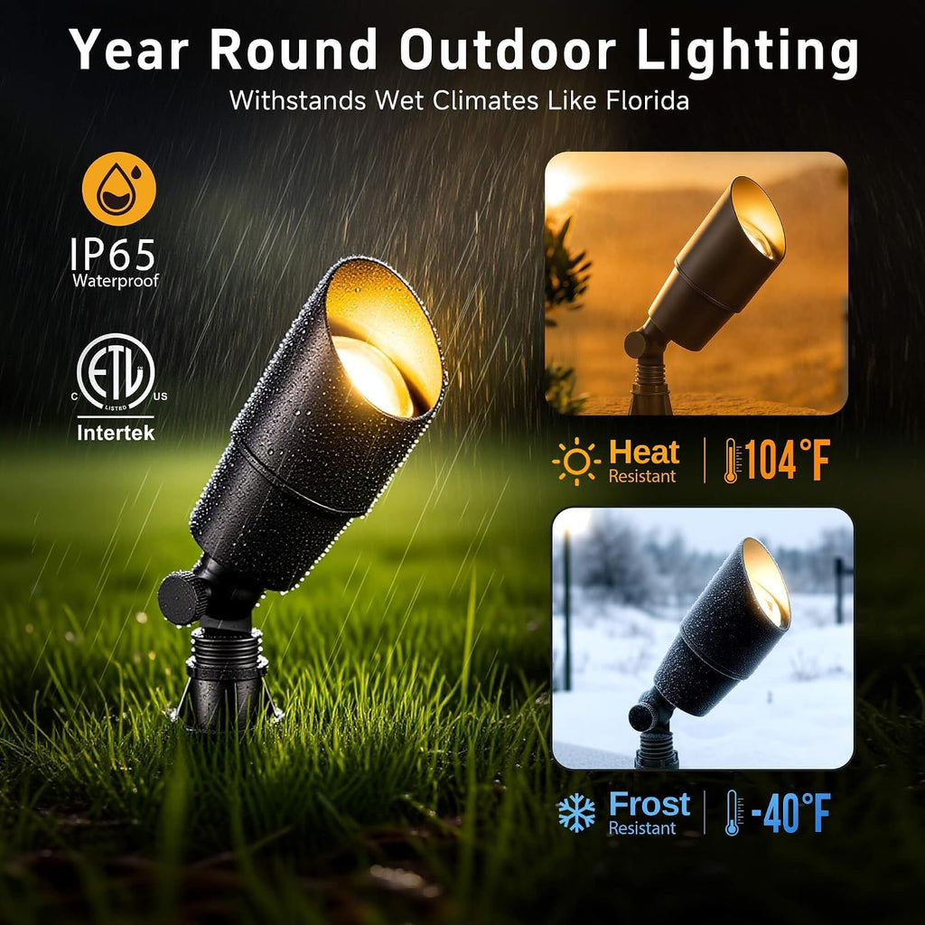 Brass Landscape Lighting - Black Outdoor Low Voltage Spotlights LED, 12V Wired Uplights, Waterproof Spot Lights for