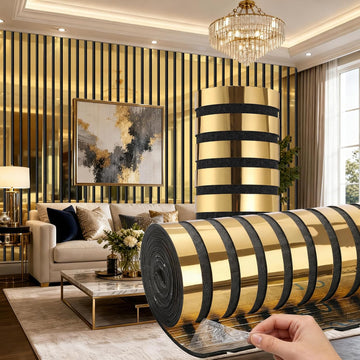 Mirror Striped Peel and Stick Wallpaper 6mm Thick 3D Gold Wall Decor Stripe Wallpaper Self-Adhesive Removable