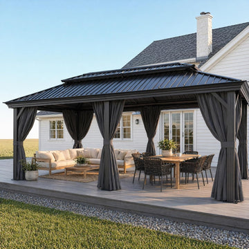12x20 Gazebo on Clearance with Metal Roof, Heavy Duty Hardtop Gazebo with Flame-Retardant Curtain & Netting