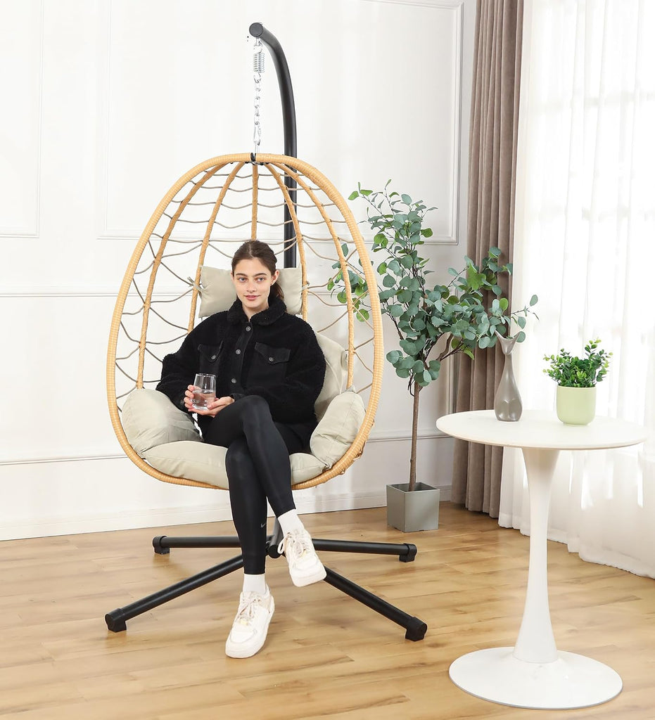 Egg Chair with Stand, Swing Chair Hanging Chair Nest Basket, UV Resistant Removable & Washable Cushions,350LBS