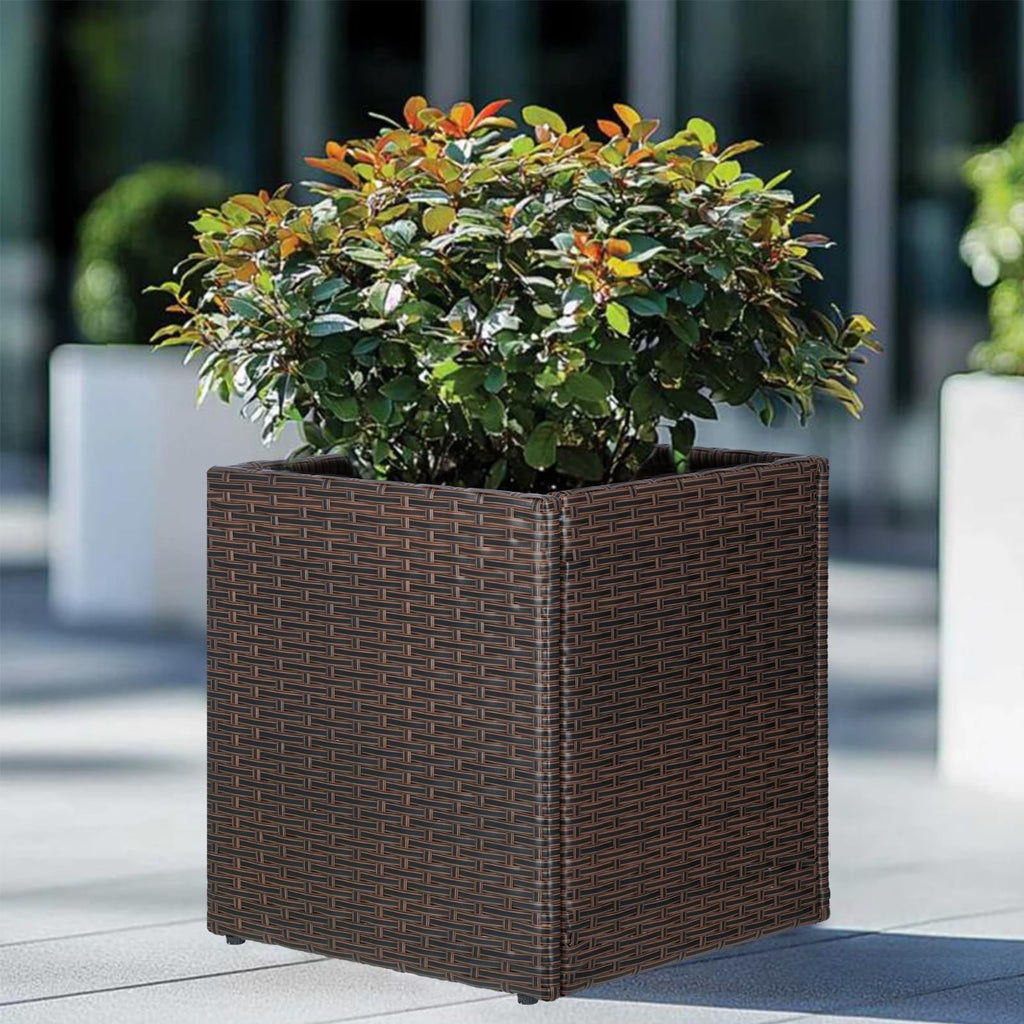 Brown Square Planter Box Rattan for Outdoors 17x17x18inch