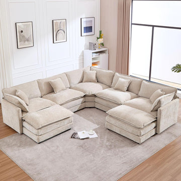 Cloud Couch Oversized Modular Sectional Sofa , Modern Chenille 7 Seater Corner Sofa with Deep Seat, Large U-Shaped