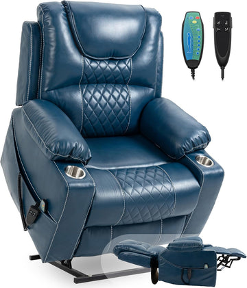 Large Power Lift Recliner Chair Sofa with Massage and Heat for Big and Tall Elderly,Infinite Positions,Dual Motor,Cup
