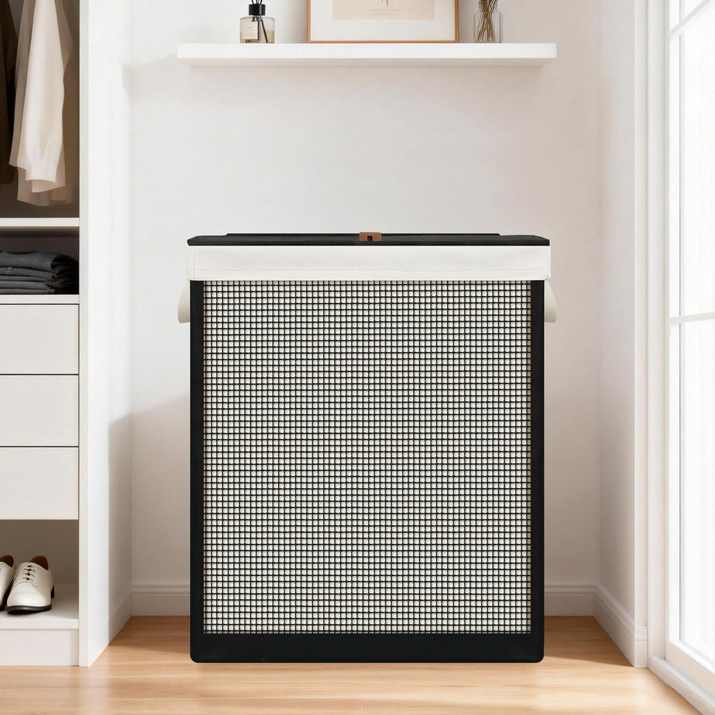Double Laundry Hamper with Lid, 140L Large 2 Section Laundry Sorter, Laundry Basket with Removable Washable Canvas