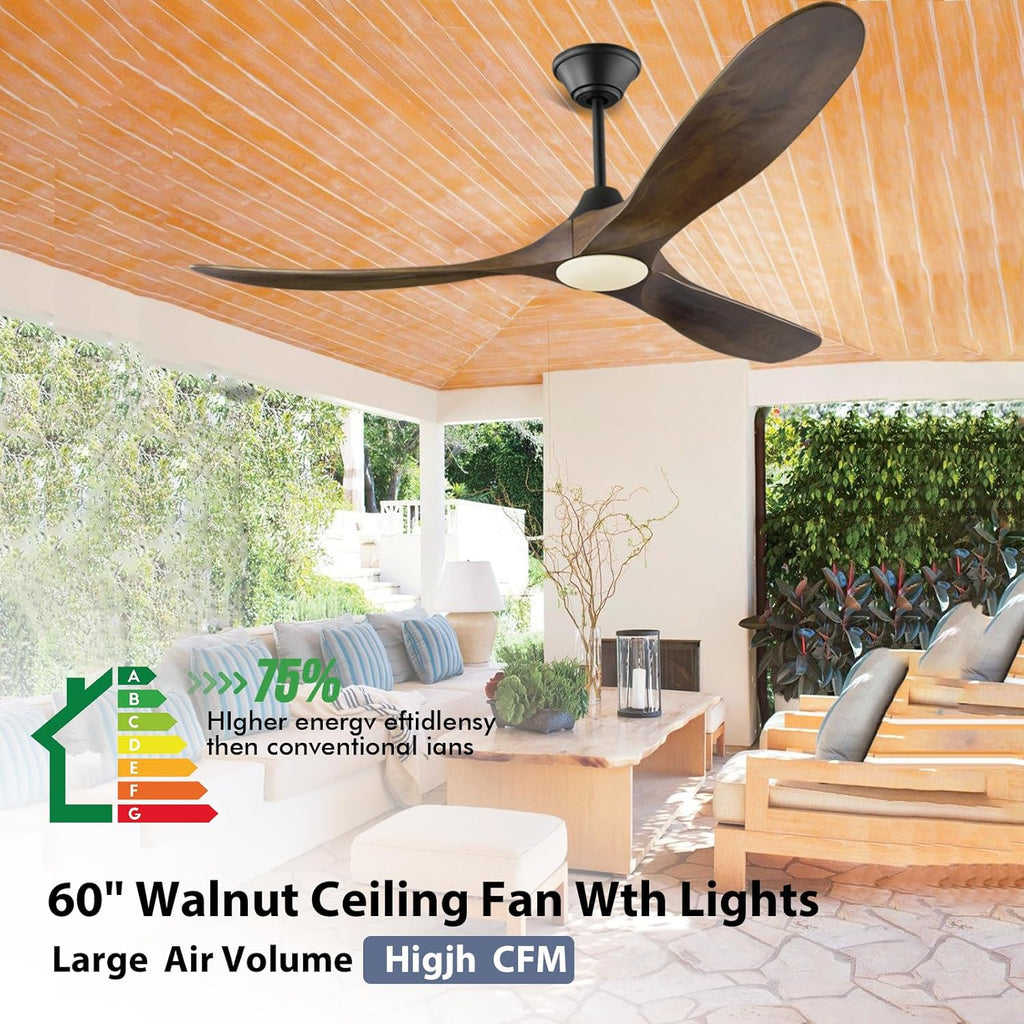 60 Inch Ceiling Fans with Lights, Outdoor Ceiling Fans for Patios with Light Damp Rated