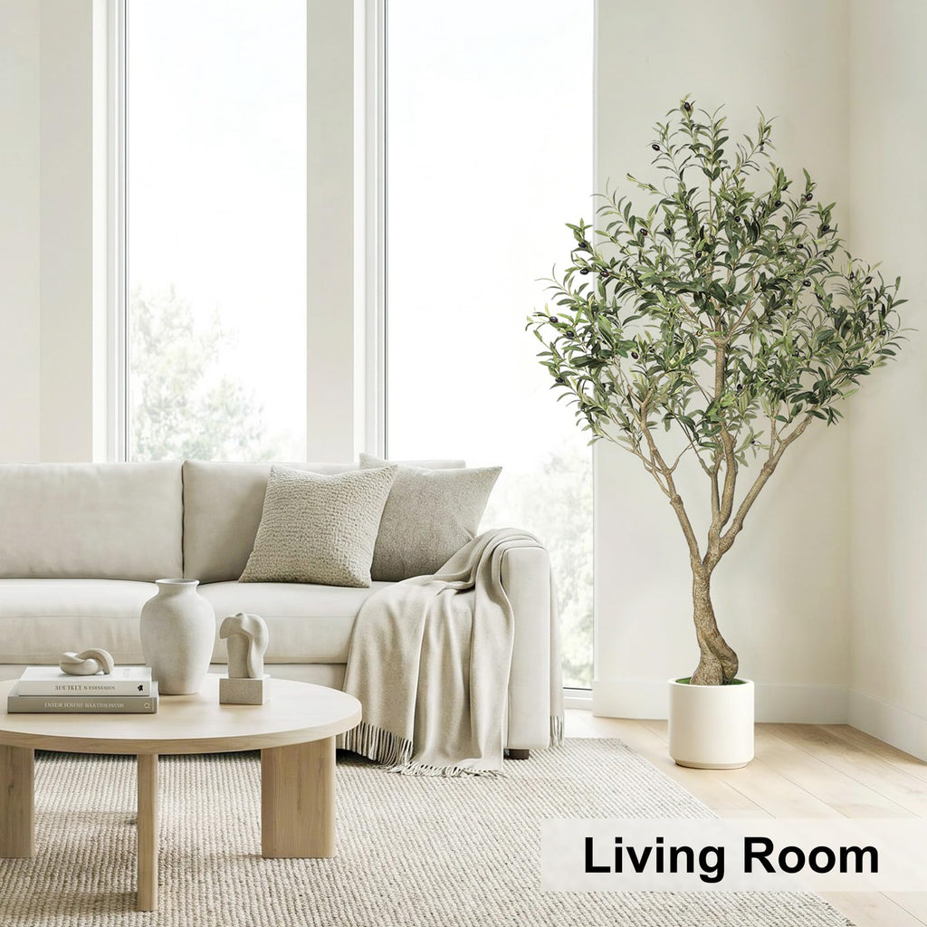Olive Tree 6ft with Sturdy White Planter, Artificial Olive Tree