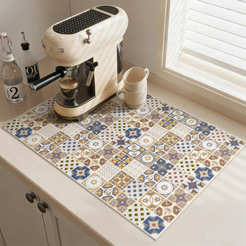 Boho Coffee Mat Cuttable Placemat Quick Dry Dish Mat Counter Sink 16"X24" (Elegant Mosaic C)
