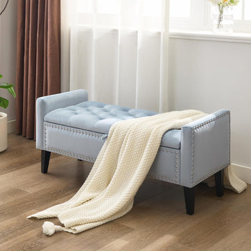 47" Velvet Storage Bench, Upholstered Bed Bench with Storage, End of Bed Ottoman with Wooden Legs,Bedside Storage
