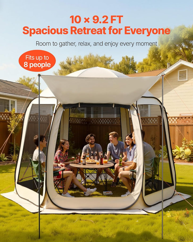 Pop Up Screen House Tent 10 x 9.2 FT Pop-Up Screen Room with Awning, Portable Screen Tent Gazebo for 4-8 Person