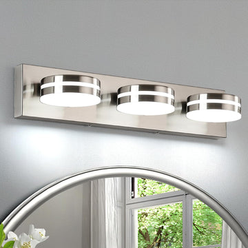 Brushed Nickel Bathroom Vanity Light, (24in Dimmable) 3-Light Bathroom Light Fixtures Over Mirror, LED 5500K Vanity