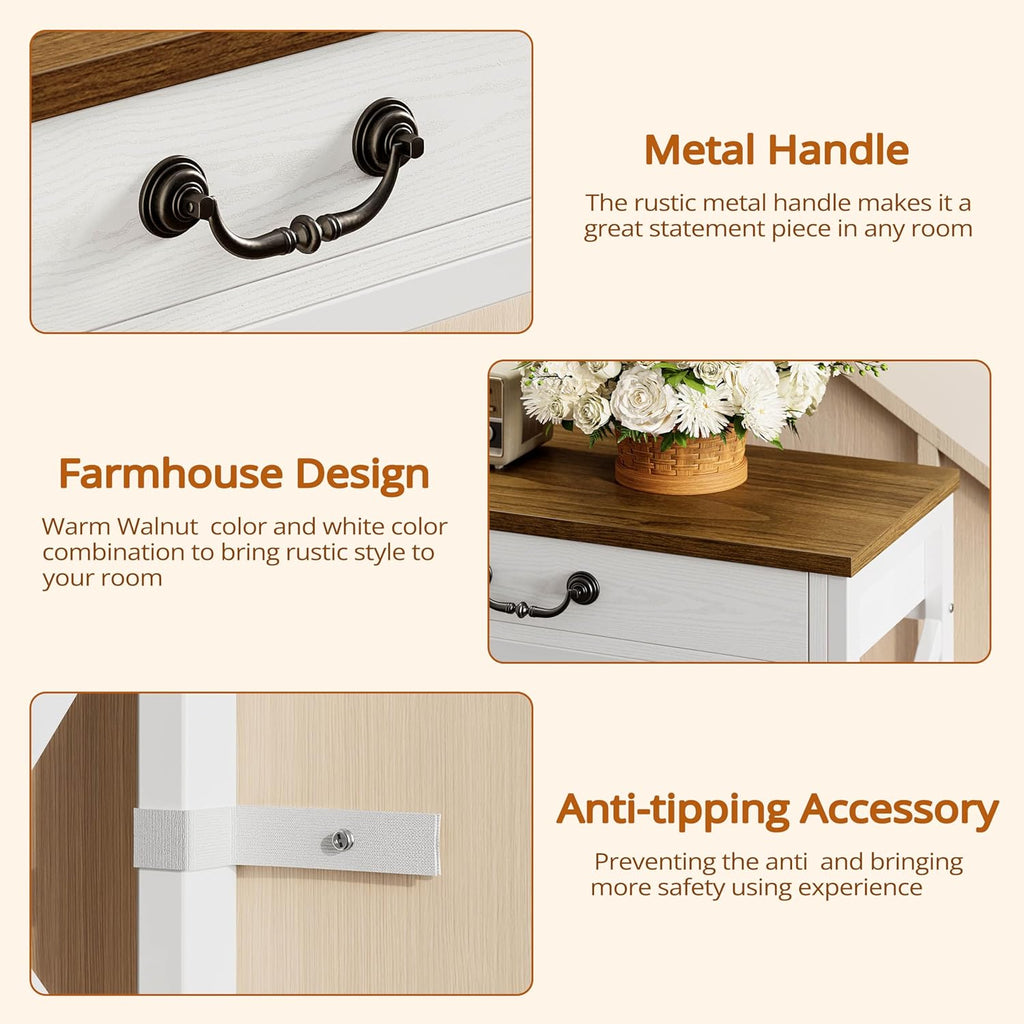47.2" Farmhouse Console Table, Sofa Table with Drawer, Narrow Long Entry Table with 2 Shelf , White/Walnut