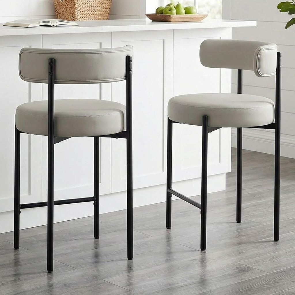 Counter Height Bar Stools Set of 3, 24'' Faux Leather Bar Stools with Back, Mid-Century Modern Bar Chairs