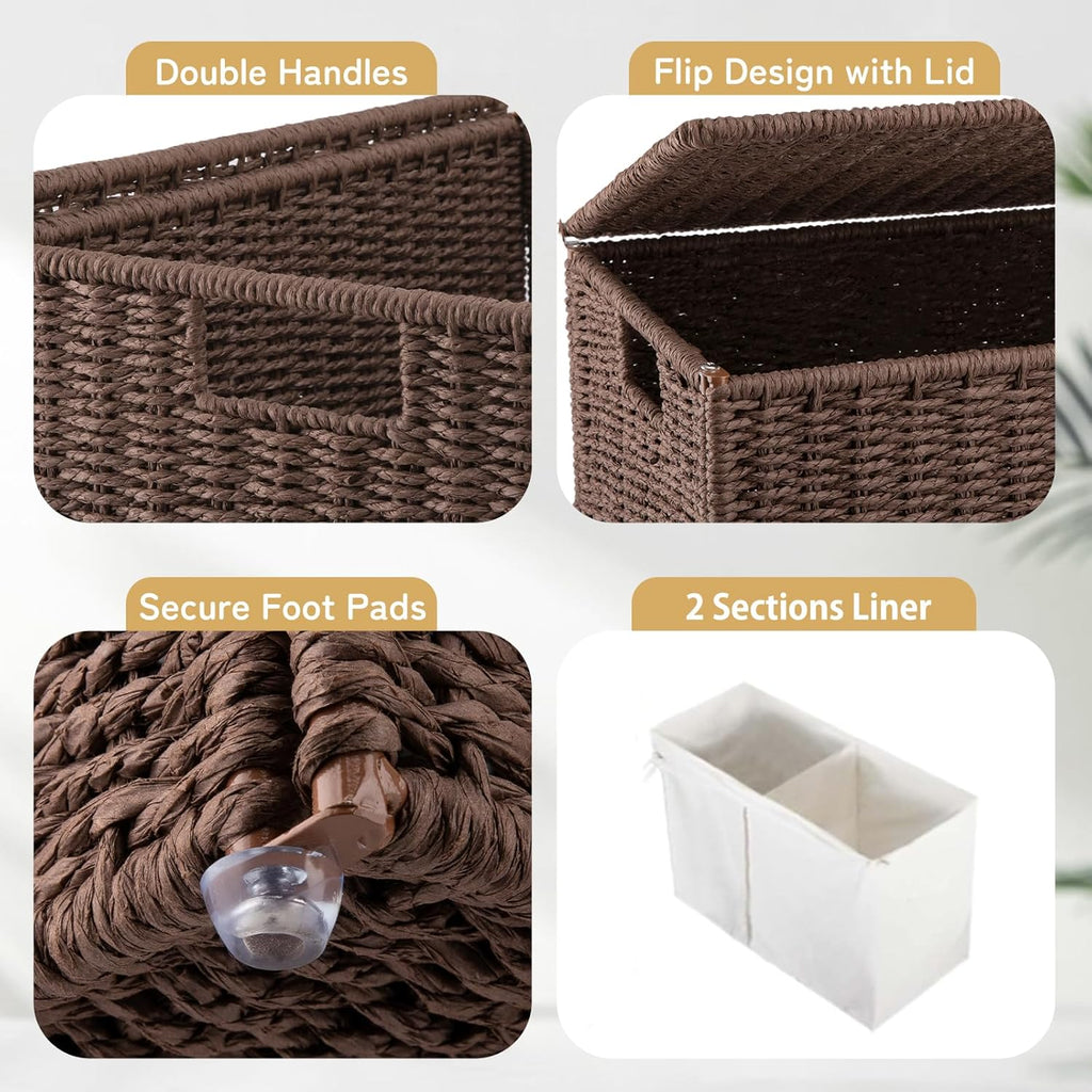 Laundry Hamper with Lid, 110L(29.1 Gal) Large Wicker Laundry Basket , Handwoven Paper Rope Clothes Hamper with