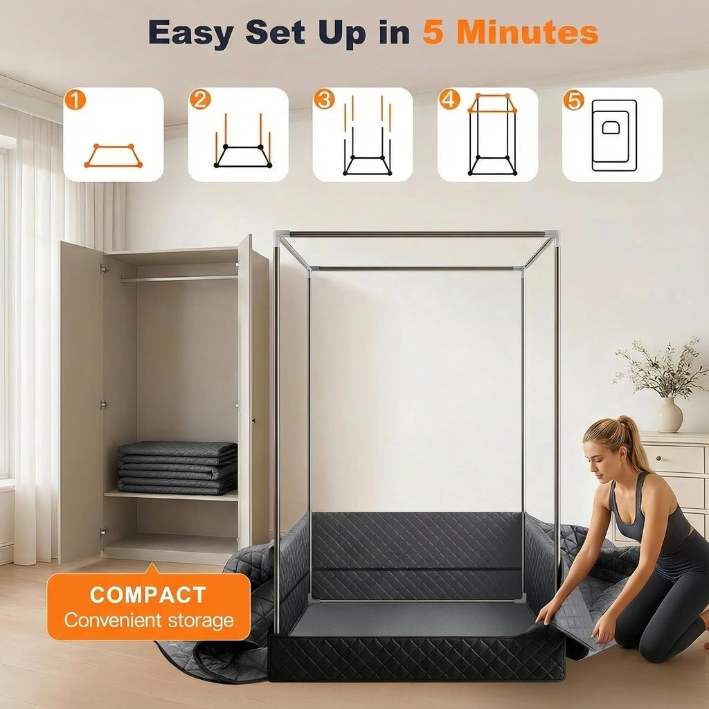 2 Person Sauna Box for Home, Protable Steam Sauna Tent with 660nm Red Light Therapy, 5-Layer Waterproof