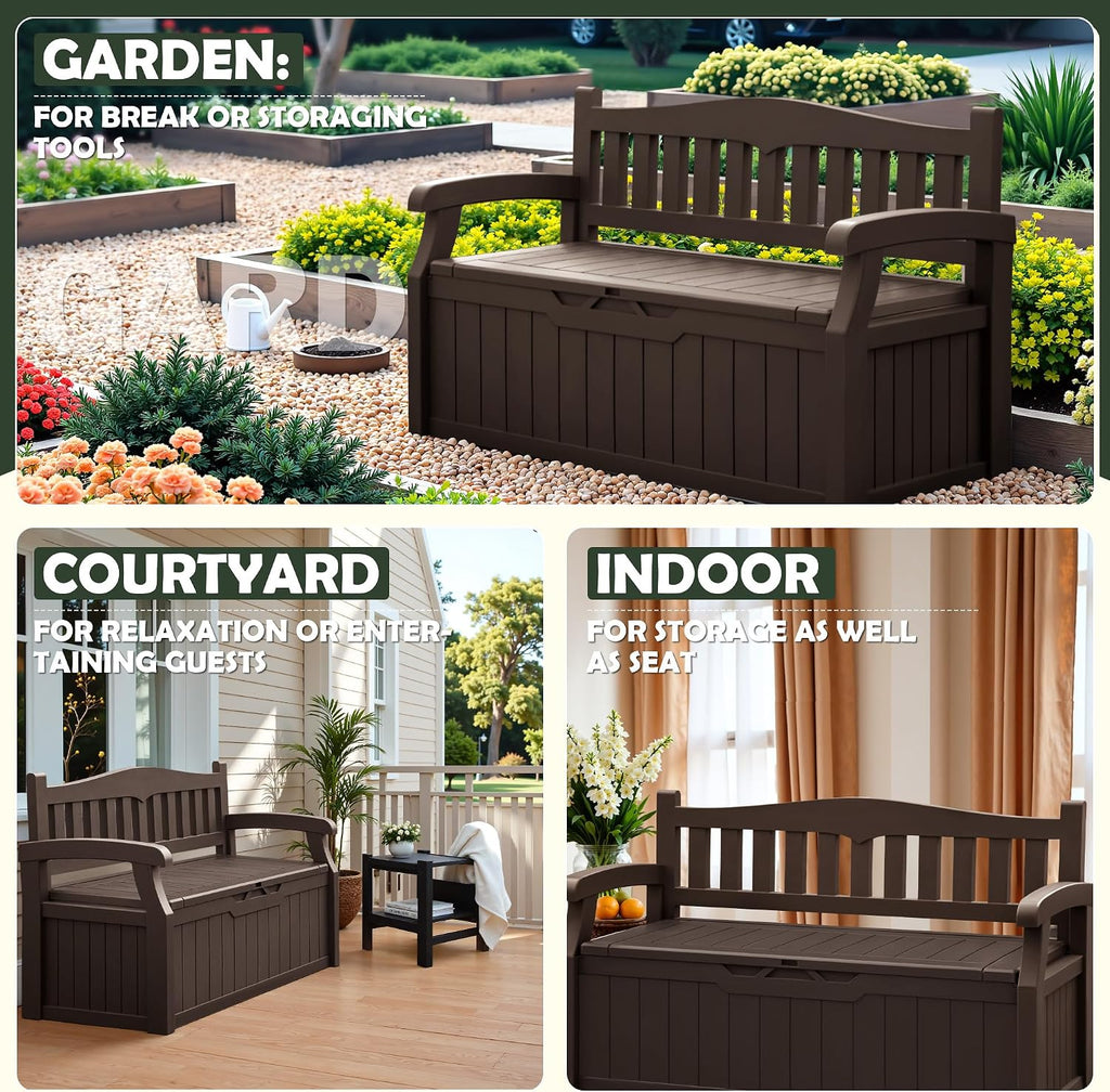80 Gallon Storage Bench, Deck Box with Seat Waterproof All-Weather | Lockable Heavy-Duty Chest Box with Seating Bench