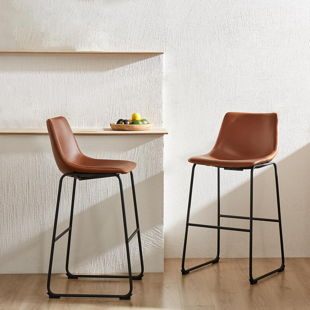 26 Inch Counter Height Bar Stools Set of 4, Modern Faux Leather High Barstools with Back and Metal Leg, Bar Chairs