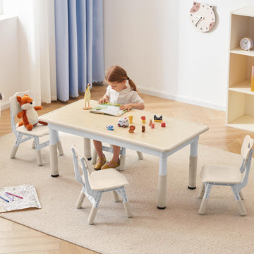 Kids Study Table and Chairs Set, Height Adjustable Toddler Table and Chair Set for Kids Ages 3-8, Graffiti Desktop