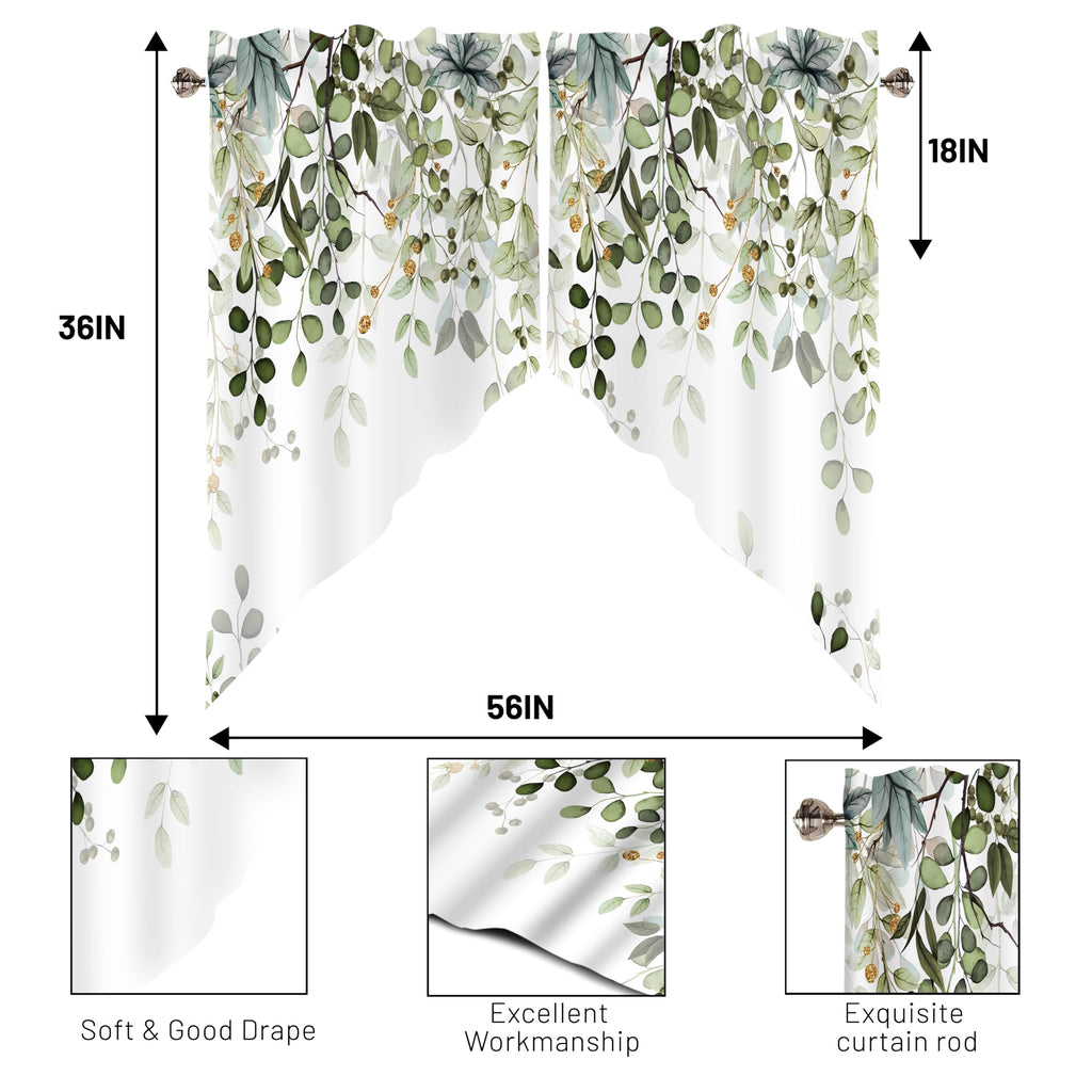 Sage Green Eucalyptus Leaves Swag Curtains 1 Pair, 28x36 in