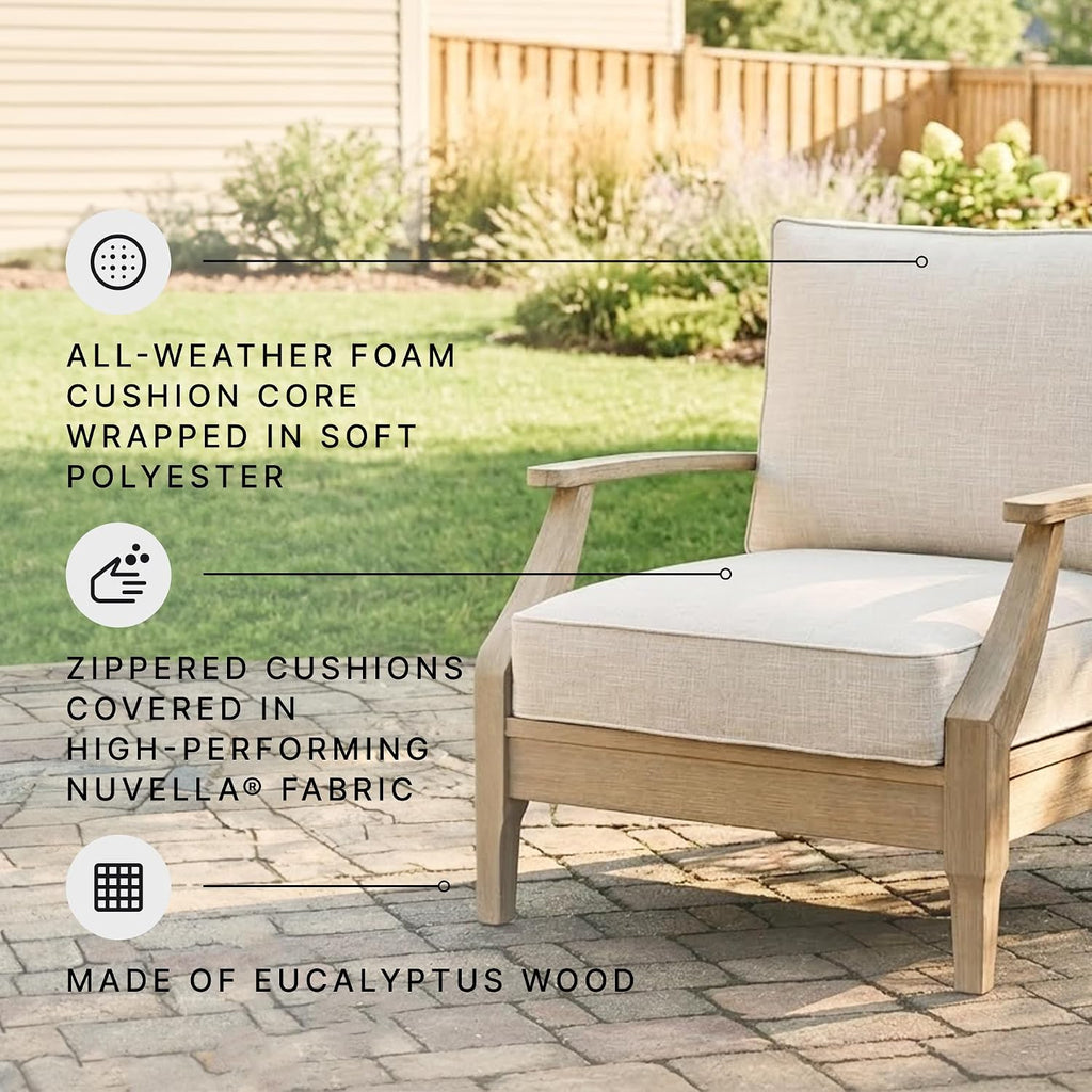 Outdoor Lounge Chair, All-weather Foam Cushion, Protective Finish, Eucalyptus