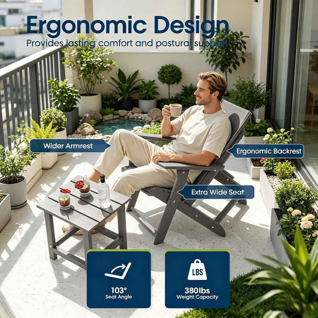 Folding Adirondack Chair, HDPE Outdoor Patio Chair with Cup Holder | Foldable design, weather-resistant HDPE