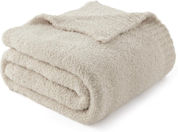 Beige Knit Throw Blanket, Cozy, Fuzzy Knitted Blankets Dupes, Breathable Warm Fluffy Lightweight Throws for Chair