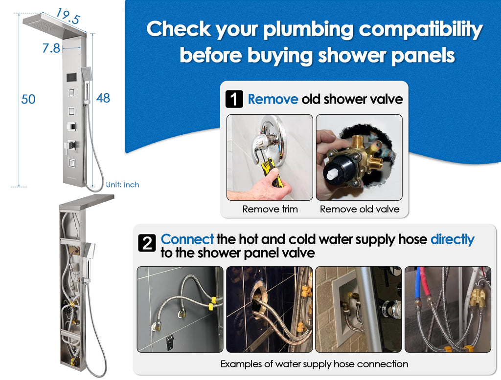 Shower Panel Tower With Led Lights & Digital Display, Water Powered