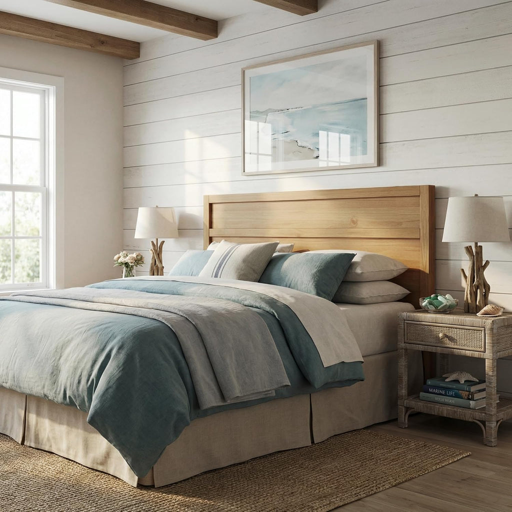 Serene Solid Wood Panel Headboard with Clean-Line Design, King, Stained Pine, Easy Assembly, Quality Materials