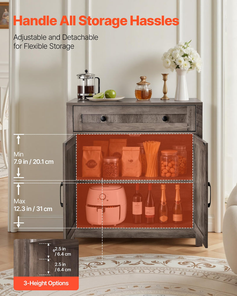Buffet Cabinet, Farmhouse Sideboard Cabinet with Drawer, 30" Coffee Bar Cabinet with Adjustable Shelves & 2 Barn