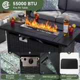 8 Piece Patio Furniture Set with 44” Fire Pit Table Wicker Rattan Patio Sectional Sofa Set Outdoor Seating