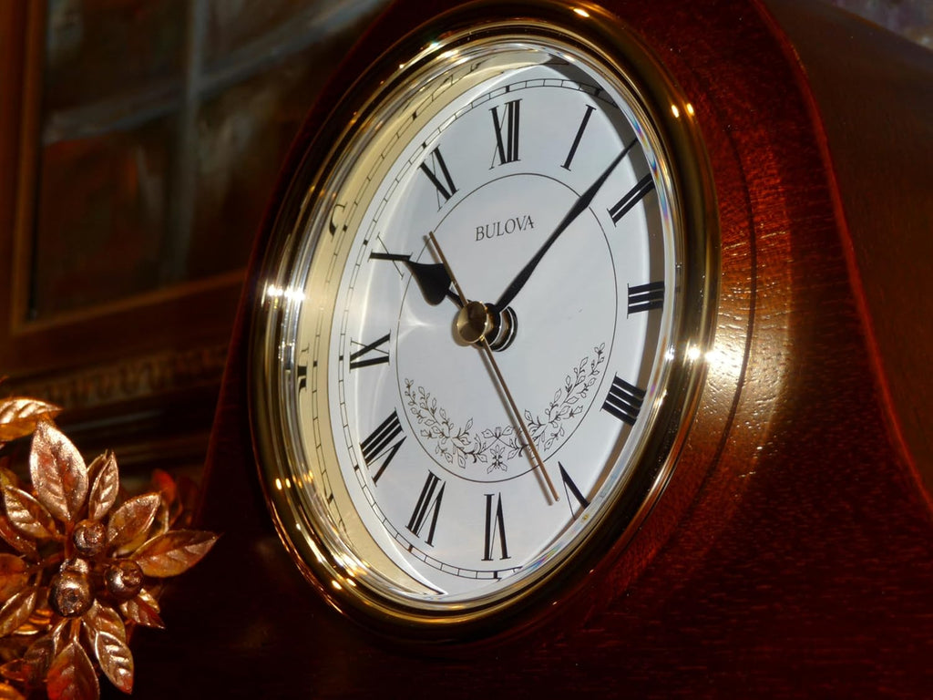 Bulova B1929 Bulova Annette I Chiming Mantel Clock, Model B1929 - Classic Mahogany Finish - Westminster Melody on the Hour - Battery...
