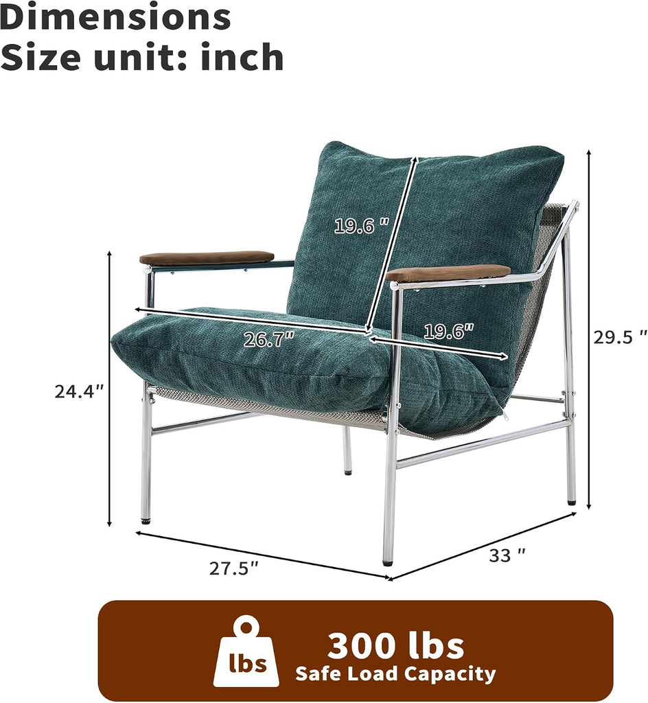 Comfy Chenille Accent Chair, Modern Single Reading Sofa Chair with Tall Arm, Corner Balcony Armchair w/Metal Frame