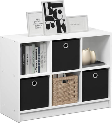 Basic 3x2 Cube Storage Bookcase Organizer with Bins, White/Black