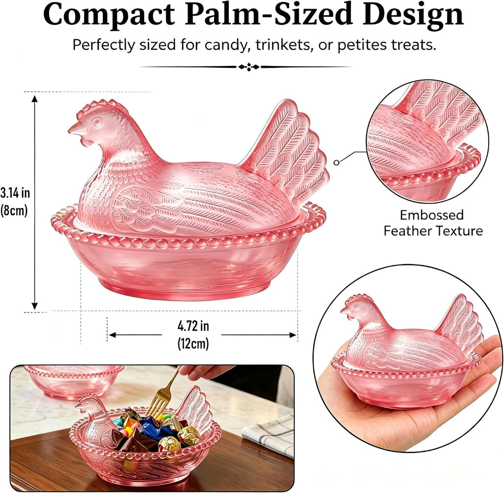 Candy Dish with Lid Glass Hen on Nest Vintage Funny Candy Dishes Snack Bowl for Nuts, Dessert, Cookies, Biscuit