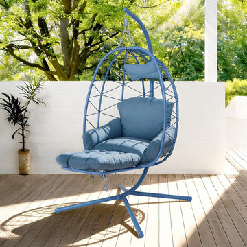 Hanging Egg Chair with Stand & Footrest, Rattan Wicker Swing Hammock Chair with Cushions, Outdoor Indoor Egg Swing