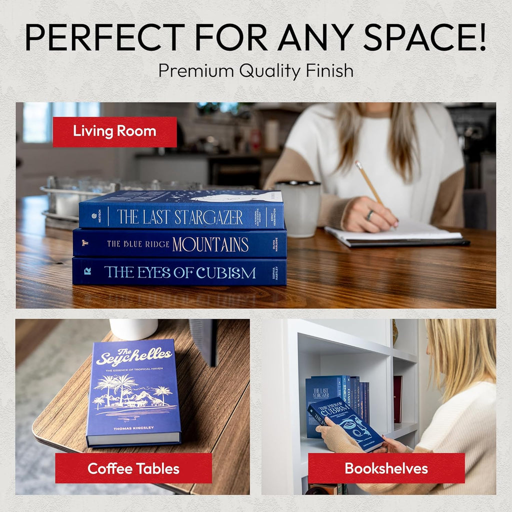 Decorative Books | Blue 10 Book Set with 3 Sizes | Preassembled with Hidden Storage | Perfectly Stackable for Easy