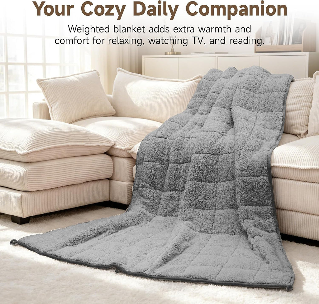 Weighted Blanket 15 lbs for Adults, Grey, Queen 60 x 80 Inches | Soft Warm Heavy Blanket, Glass Beads, Cozy