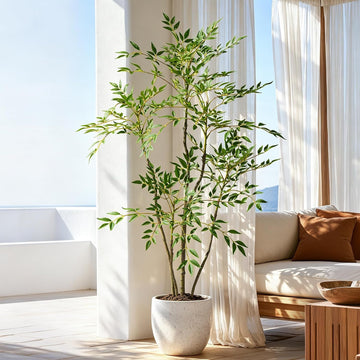 4.6ft Faux Bamboo Tree Artificial Nandina Tree Artificial Indoor Plants Realistic Fake Potted Tree with 800+ Leaves